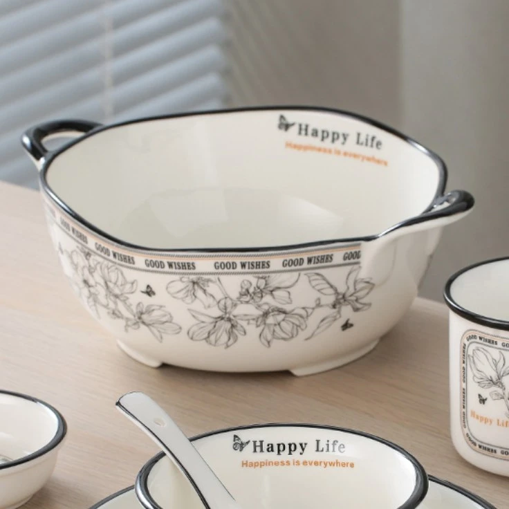 轻奢陶瓷餐具家用汤锅双耳加厚大容量汤碗高档高颜值麻辣烫大号