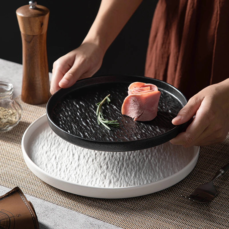 北欧牛排盘轻奢餐具家用意面盘石纹盘子高级感商用西餐盘日式平盘