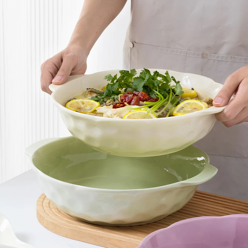 酸菜鱼大盆碗奶油色家用12/10英寸双耳大汤碗水煮麻辣烫陶瓷汤盆