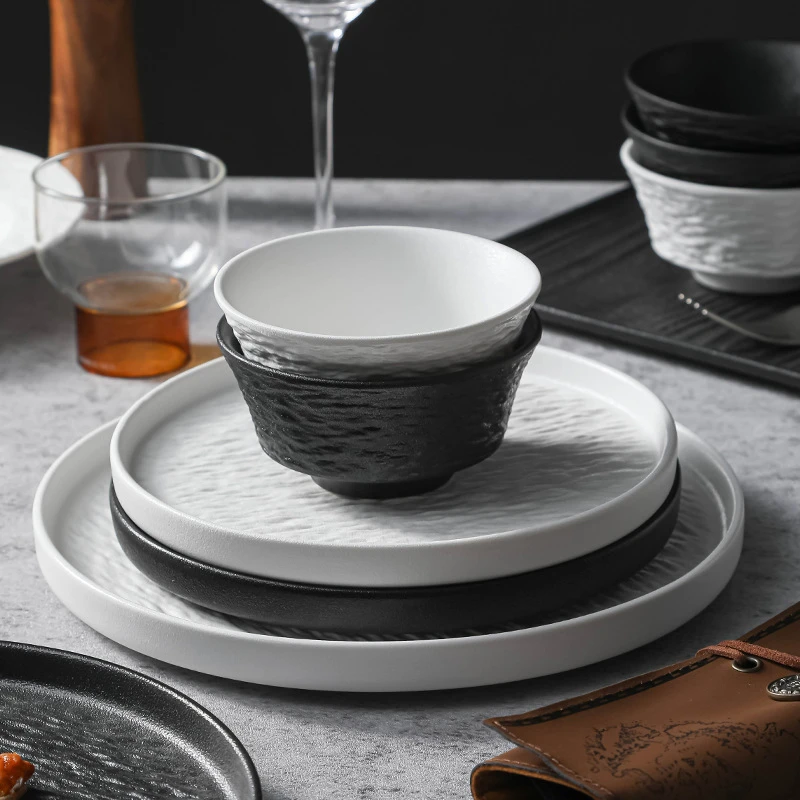黑白餐具高级感碗陶瓷家用轻奢碗碟盘组合饭碗盘子鱼盘牛排西餐盘