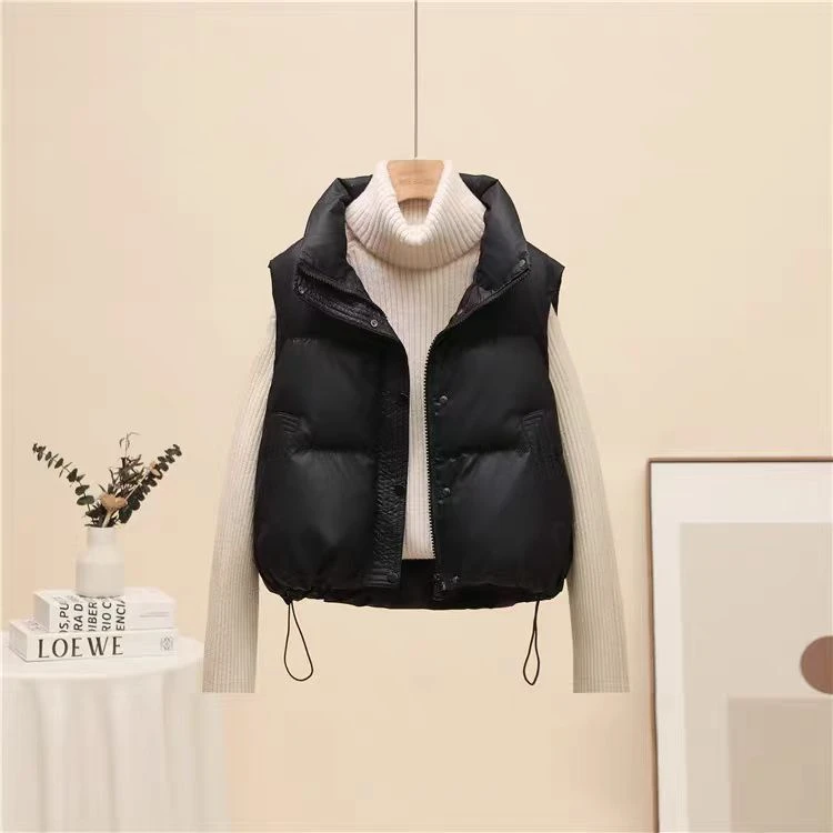 韩版小个子秋冬款PU皮免洗棉服马甲女生外穿立领背心坎肩外套马夹