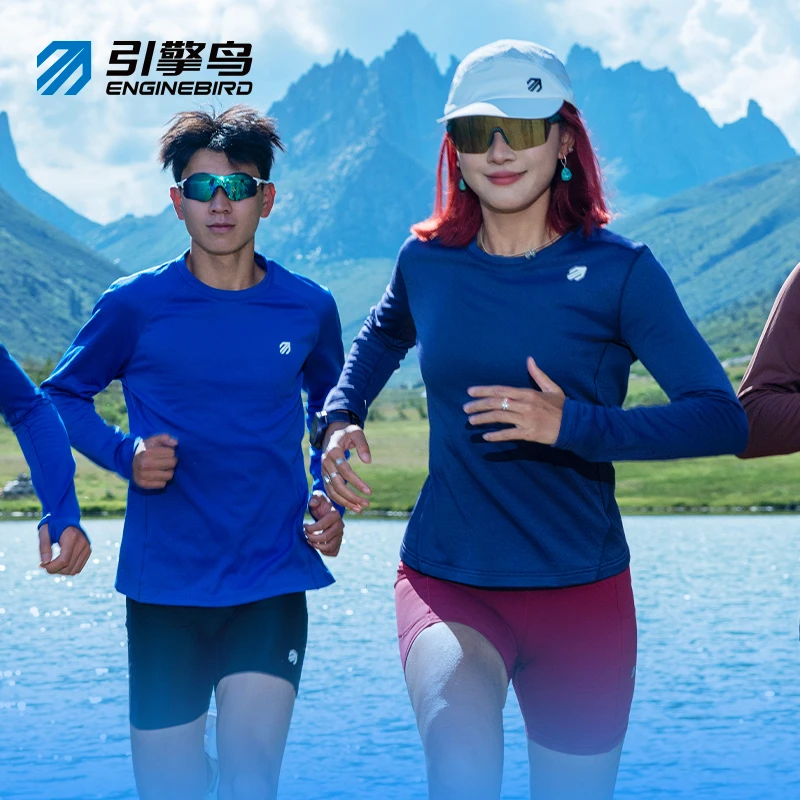 引擎鸟圆点动态保暖透气拉绒长袖T运动户外圆领