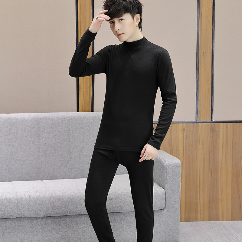 套装秋冬季加绒加厚半高领修身商务秋衣秋裤长袖薄款高级感男士
