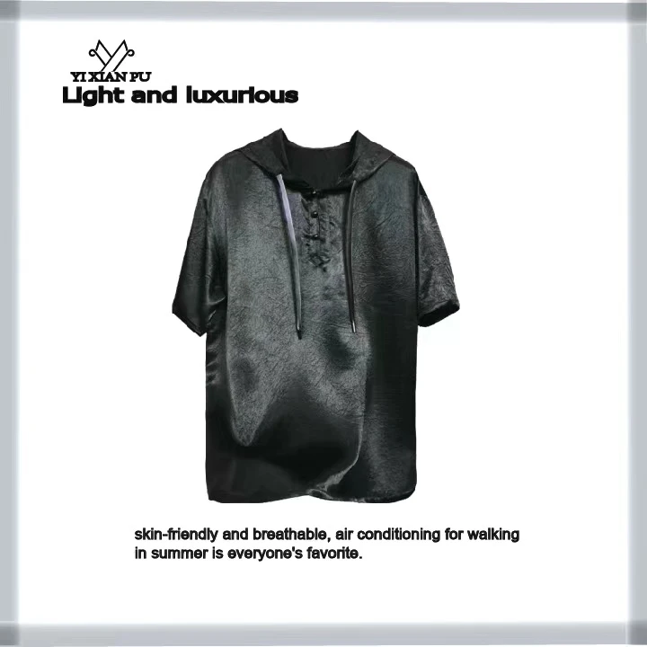 2024夏季新款醋酸连帽时尚休闲男士体恤