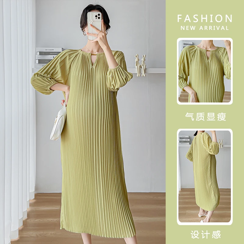 孕妈臻选孕妇连衣裙春装春秋款遮肉仙女裙春季早春装压褶气质早春