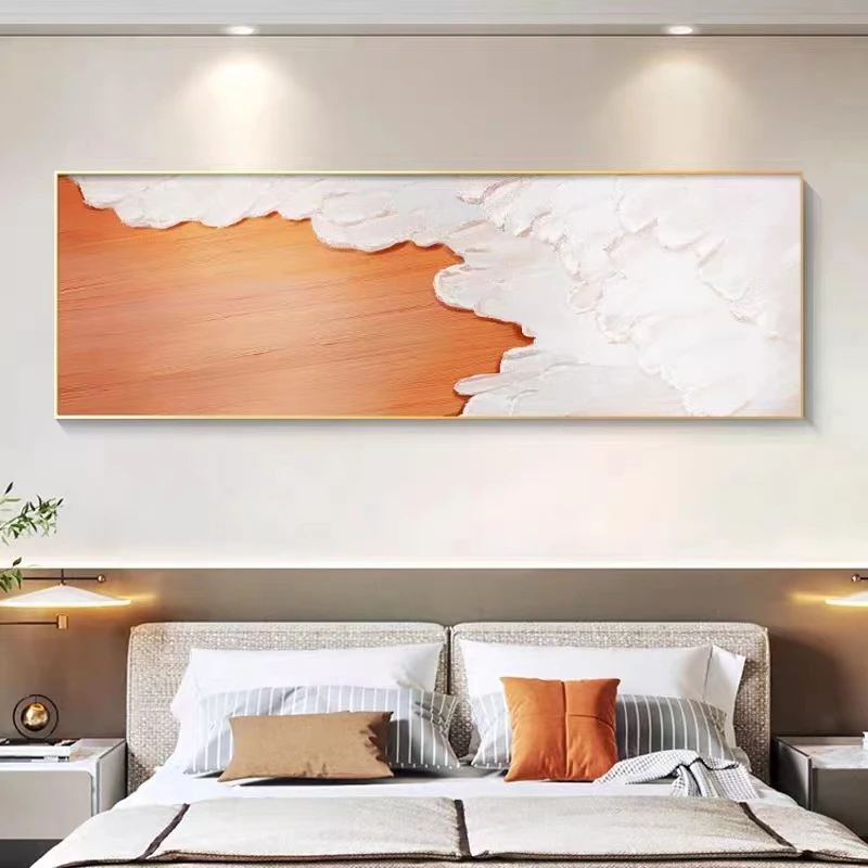 浮华若梦视觉肌理感卧室挂画床头画背景装饰画小清新40*150