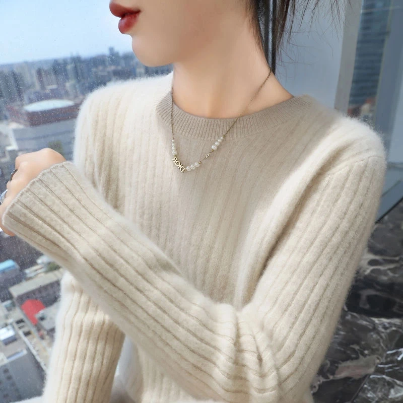 气质圆领套头打底衫毛衣女秋冬新款宽松上衣针织衫