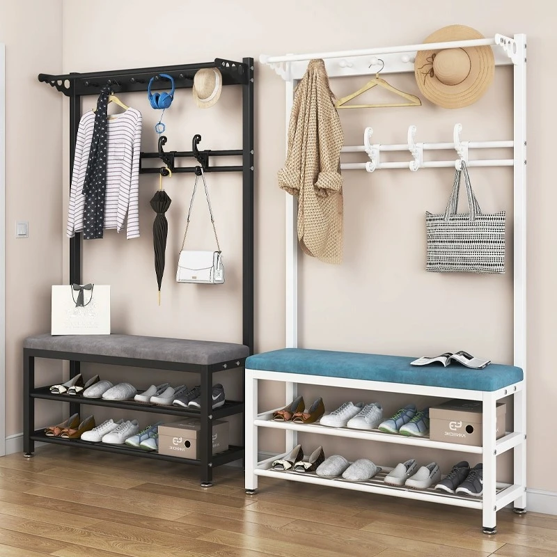 简易衣帽架落地挂衣架一体换鞋凳鞋柜门口可坐家用鞋架卧室晾衣架