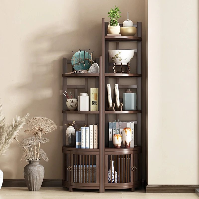 转角置物架子落地靠墙卧室储物柜客厅展示架楠竹收纳书架多层家用