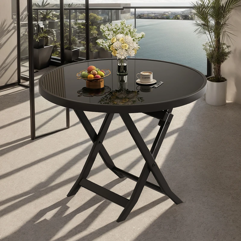 圆桌子折叠桌便携式公寓圆形小餐桌家用小户型吃饭桌子出租屋用