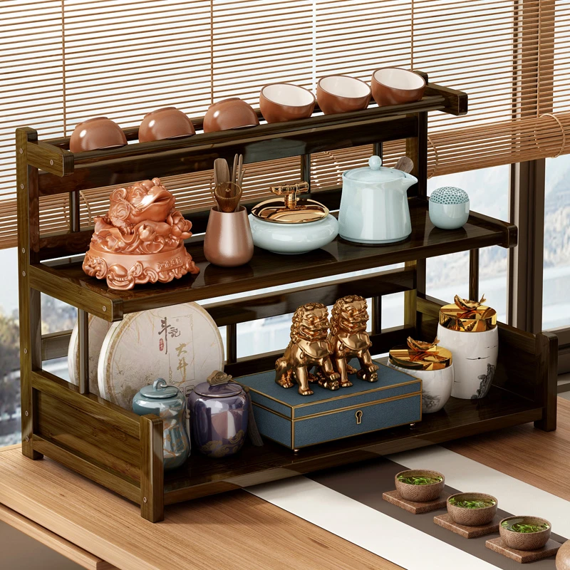 桌面博古架茶杯收纳架小型茶具置物架新中式茶室摆放紫砂壶的架子