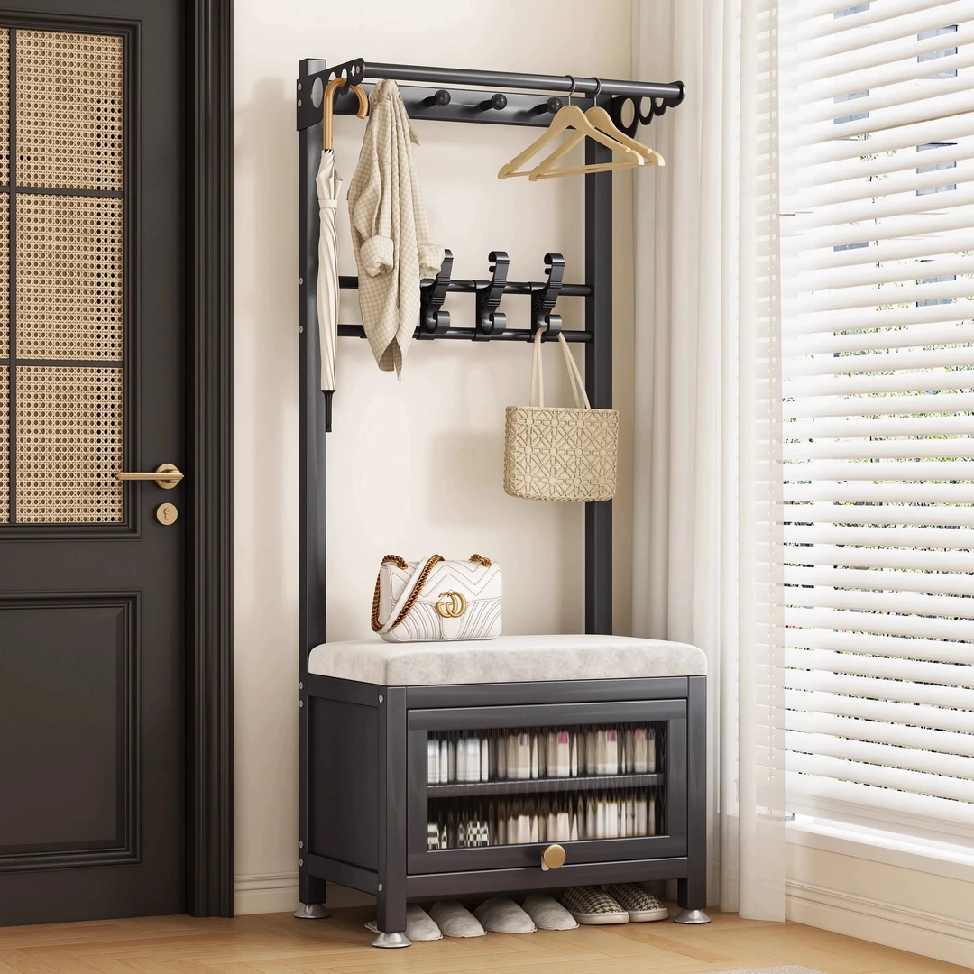 落地衣帽架换鞋凳挂衣架一体不占空间置物架入户进门挂衣服的架子