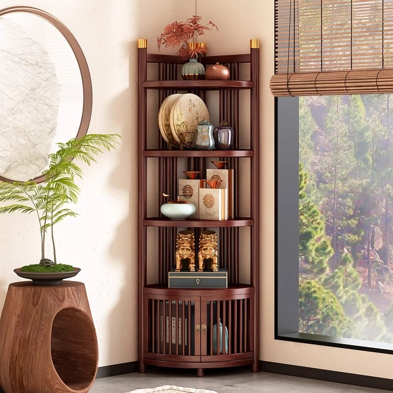 中式角落置物架家用客厅转角博古架多层书架拐角三角形摆件展示柜
