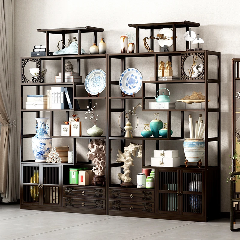 新中式博古架茶室置物架茶叶展示柜子隔断组合多宝阁客厅摆件架子