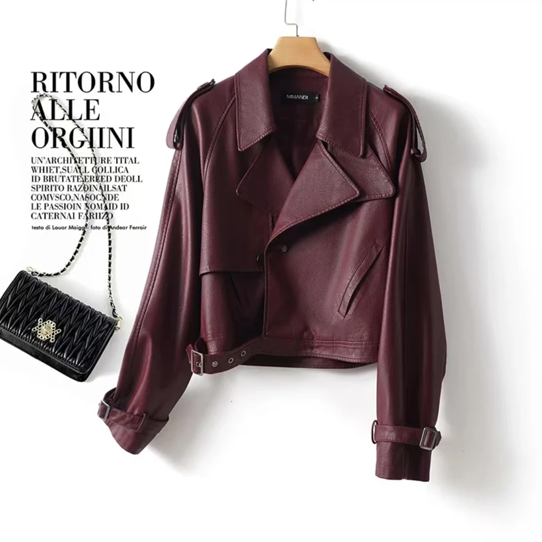 海宁真皮皮衣女短款2025春秋新款宽松高端机车皮夹克小个子外套潮