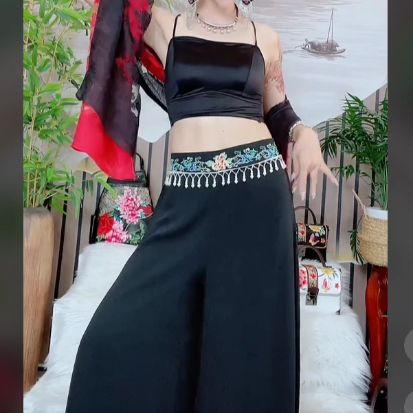 无品牌腰间刺绣流苏款休闲裤2291