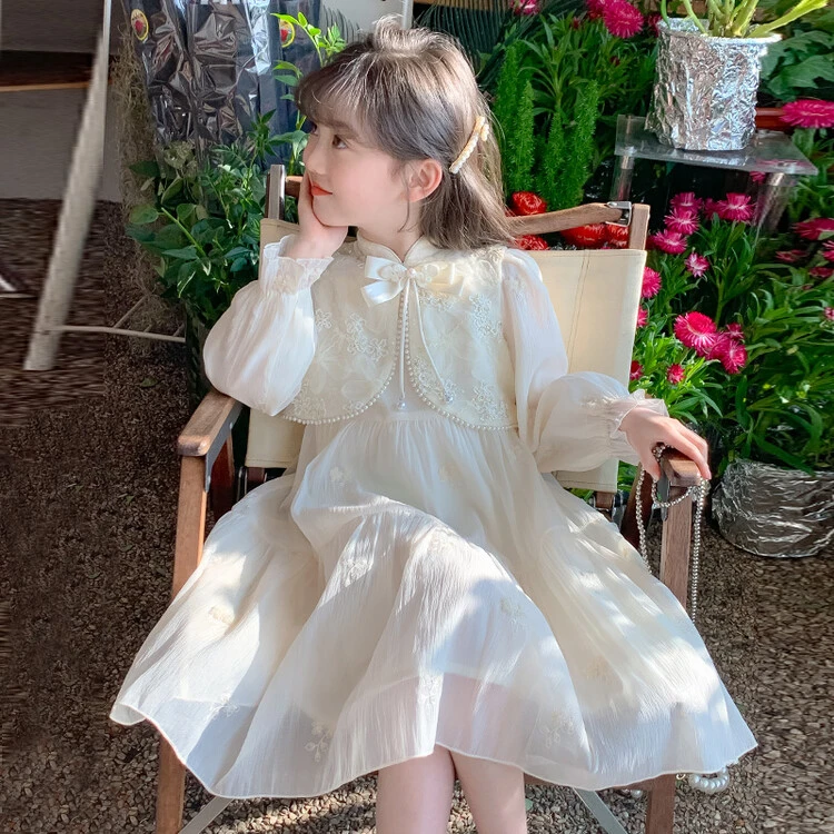 女童新中式连衣裙2024新款春秋款女孩公主裙儿童汉服唐装国风裙子