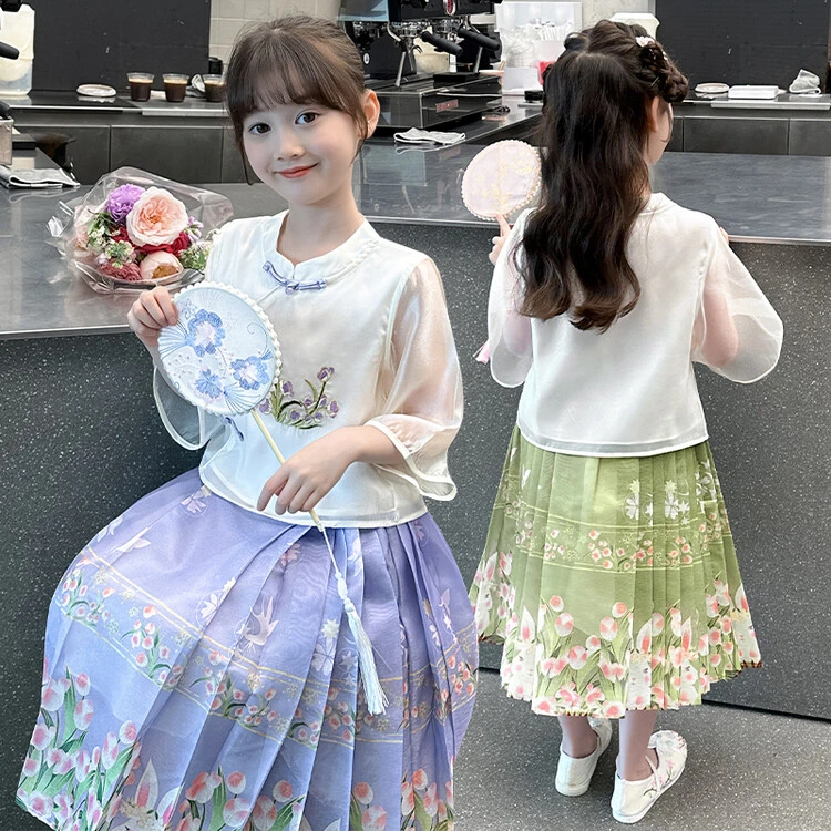 女童连衣裙夏装2025夏季新款儿童中国风马面裙套装小女孩汉服裙子