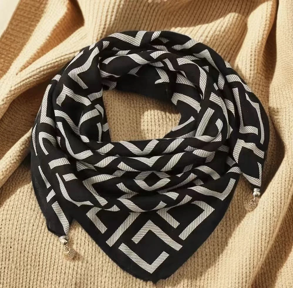 回字格 小方巾 棉麻70*70左右丝巾方巾 磁吸扣