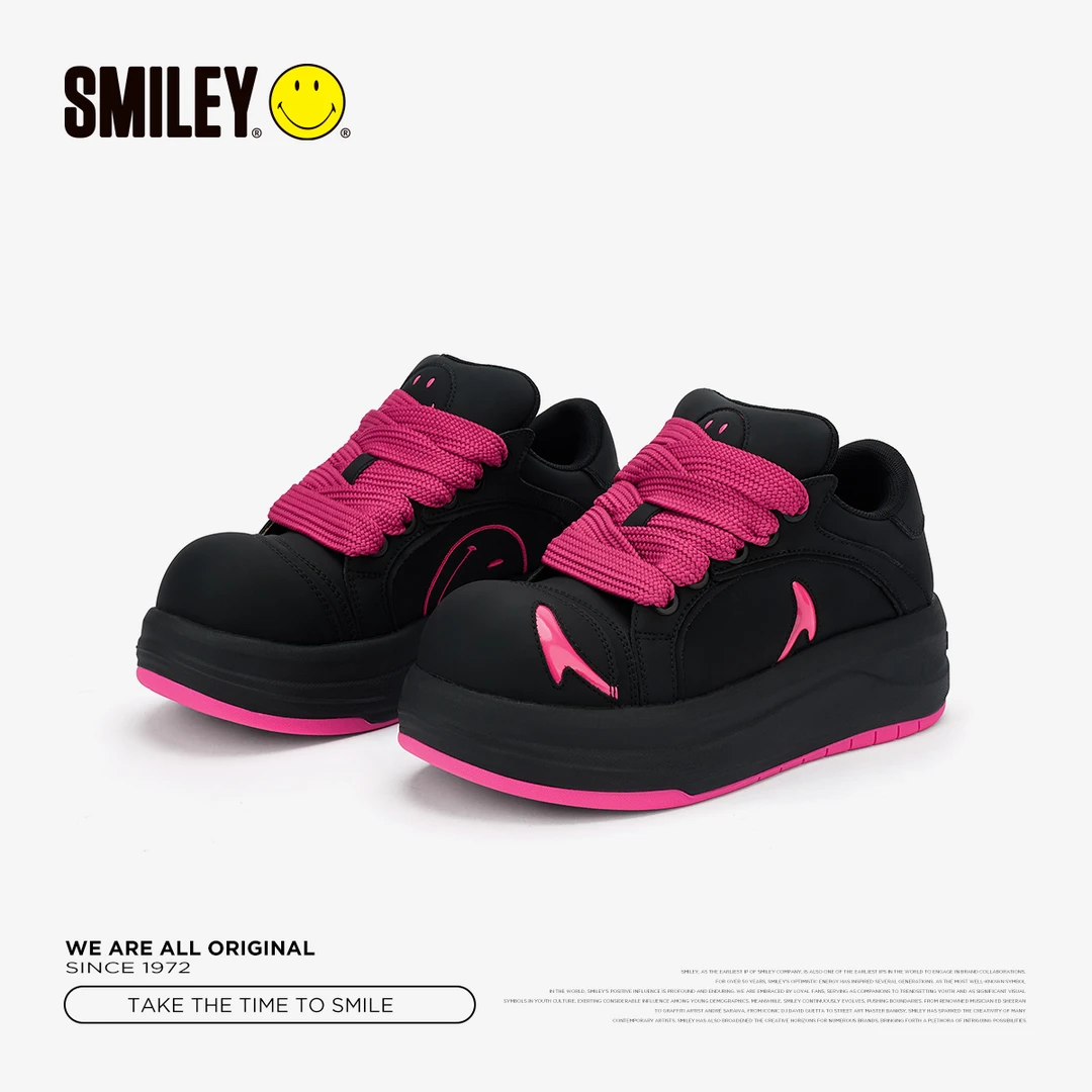【王珂同款】SMILEY笑脸鞋黑粉大头鞋女休闲板鞋百搭鞋增高小个子