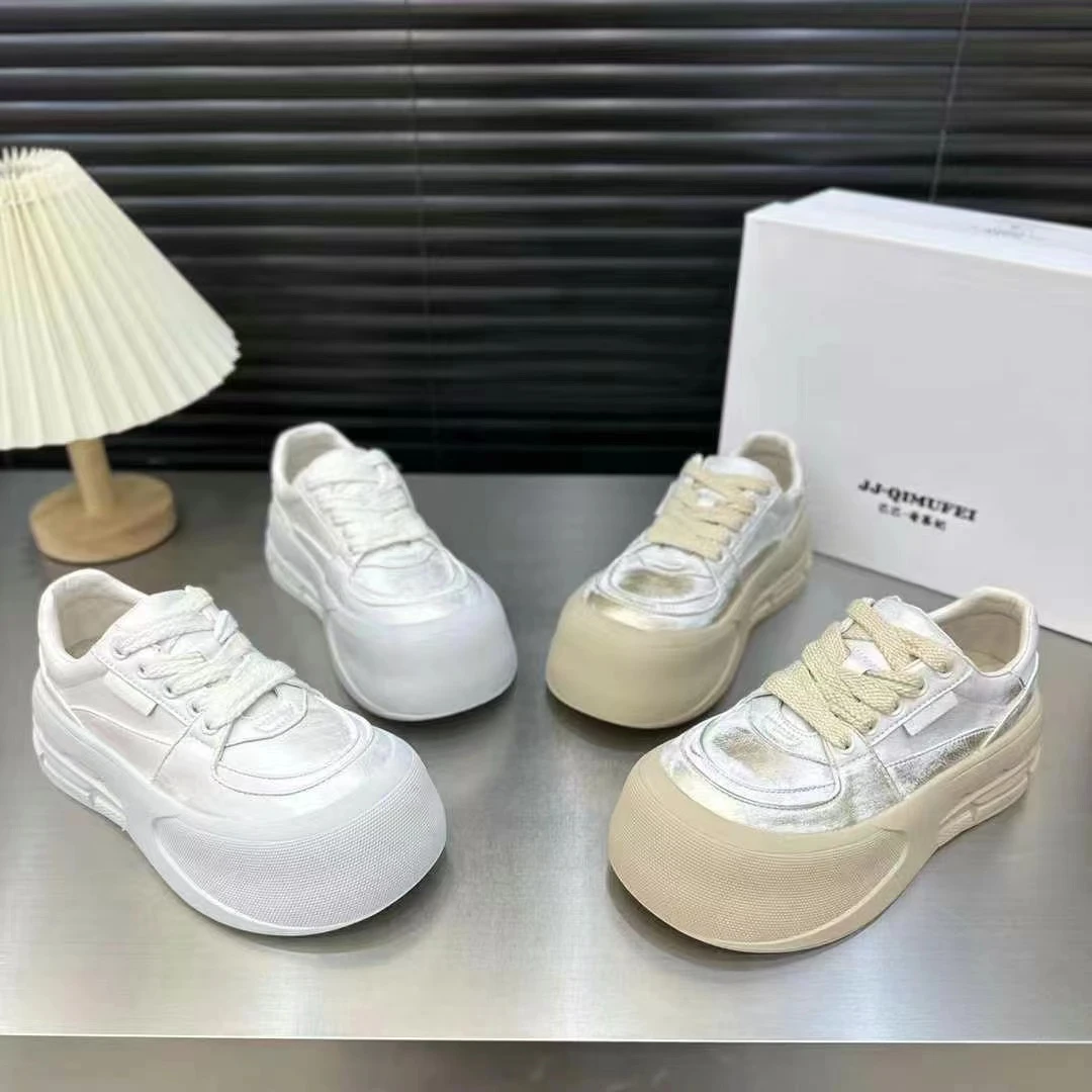 2024四季新款洋气厚底增高系带复古做旧擦色走秀百搭休闲运动鞋女