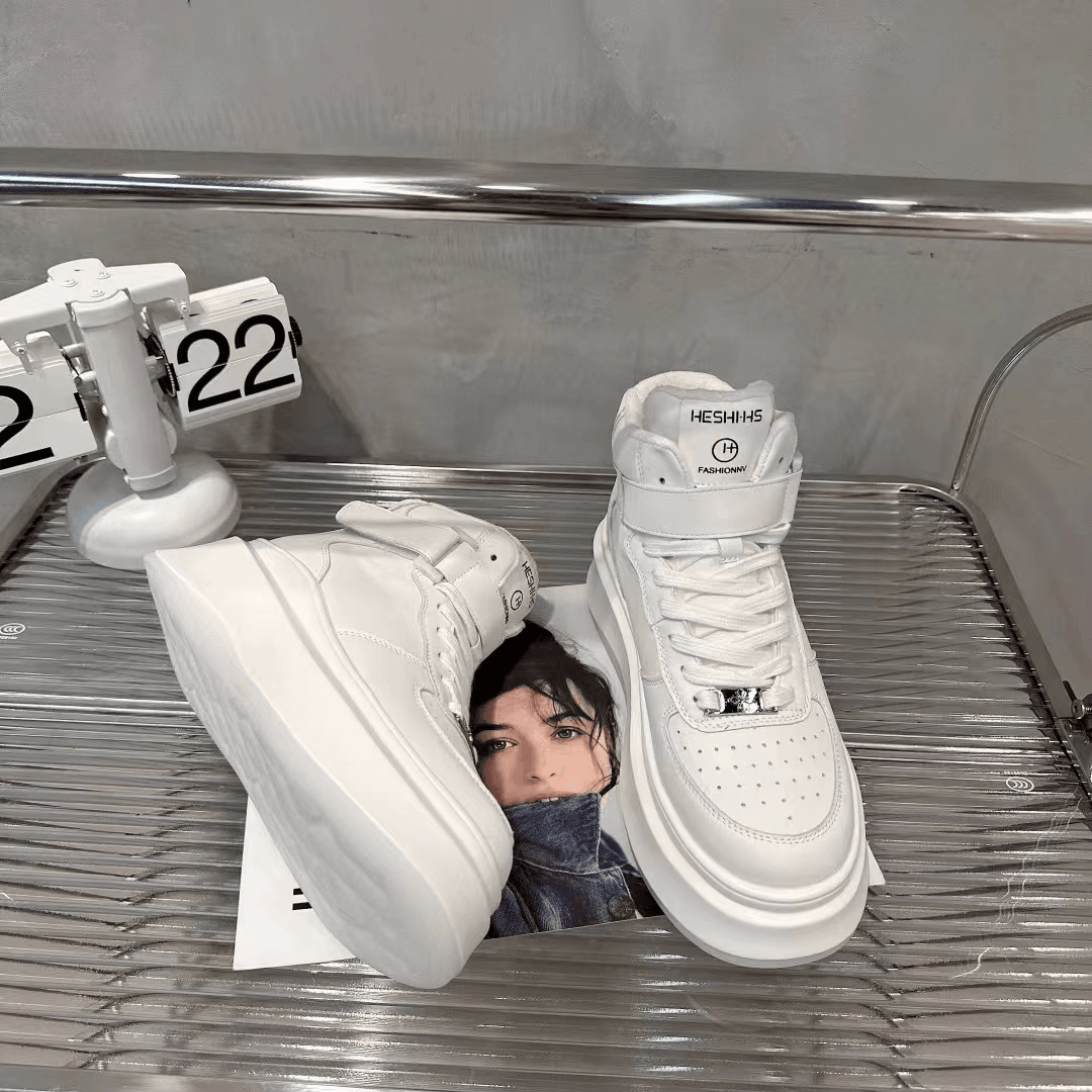 纯皮高帮加棉休闲运动女鞋小白鞋百搭厚底时尚真皮潮流增高秋冬