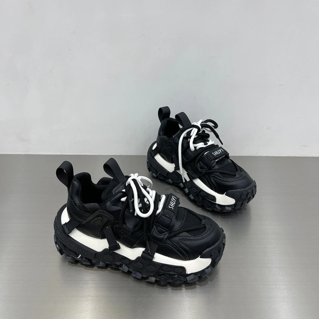 2024春季爆款纯皮厚底内增高百搭时尚瑜伽室内健身休闲网红老爹鞋