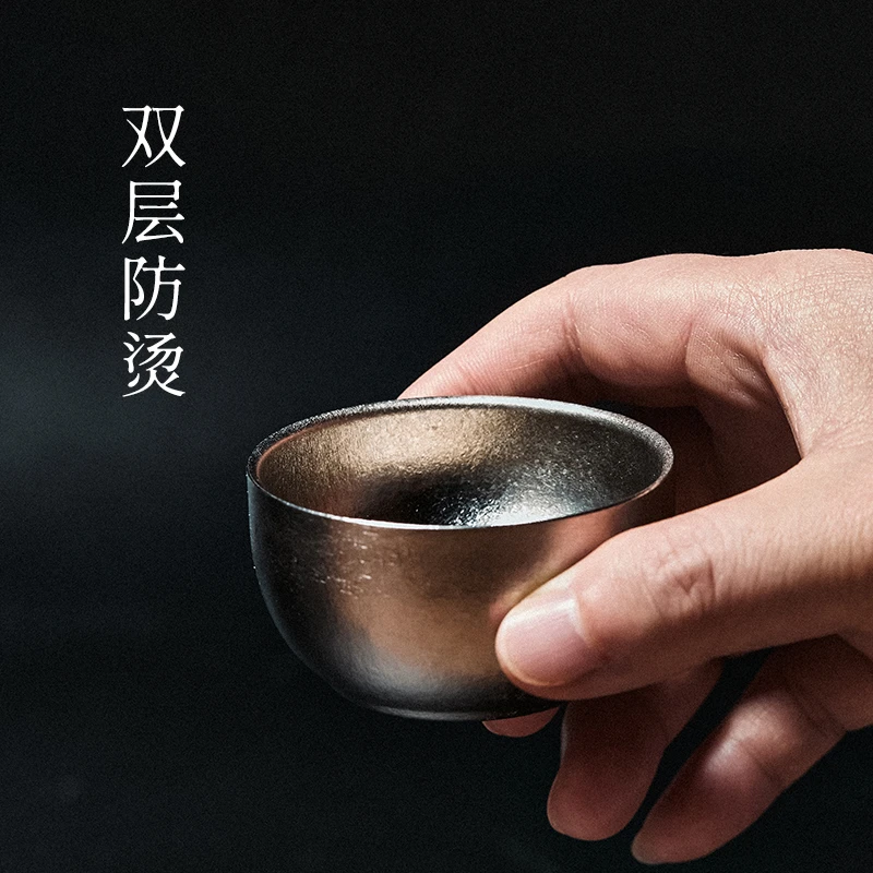 哲品纯钛小茶杯户外露营双层隔热防烫功夫茶品茗杯旅行茶具主人杯