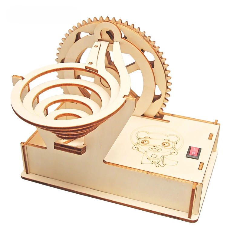 diy小制作木制电动轨道钢珠滑梯中小学生积木拼装玩具儿童节礼物