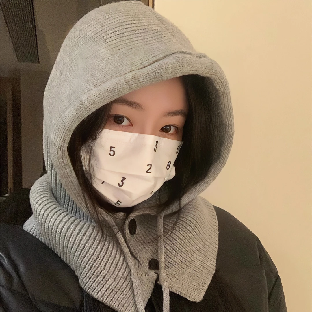 韩国巴拉克拉法帽子女秋冬季帽子围脖一体情侣款护耳毛线针织保暖