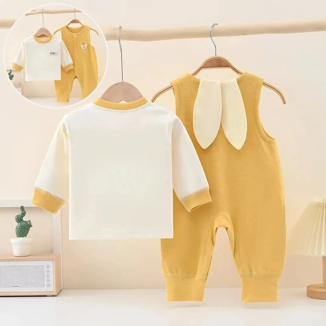 新生儿双层保暖套装两件套男女宝宝背带秋季外出套装婴幼儿