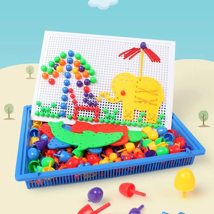 蘑菇钉组合插板穿线板儿童益智拼图玩具3到6周岁宝宝男女孩积木
