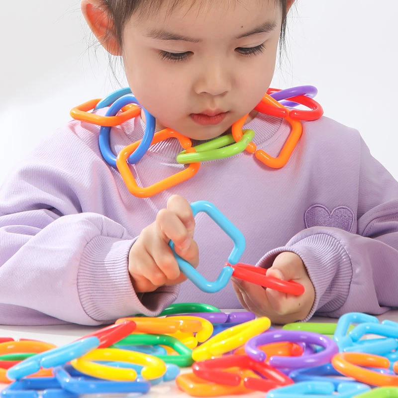 几何链条连环扣塑料积木儿童2岁3宝宝幼儿园小班早教益智扣环玩具