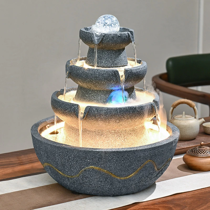 客厅八方来财循环流水落地风水轮摆件玄关时来运转水晶球欧式喷泉