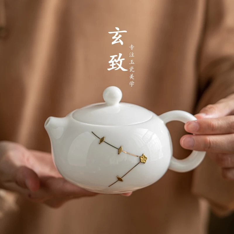 高档锔钉工艺象牙白西施壶球孔过滤锁水羊脂玉瓷泡茶壶功夫茶具