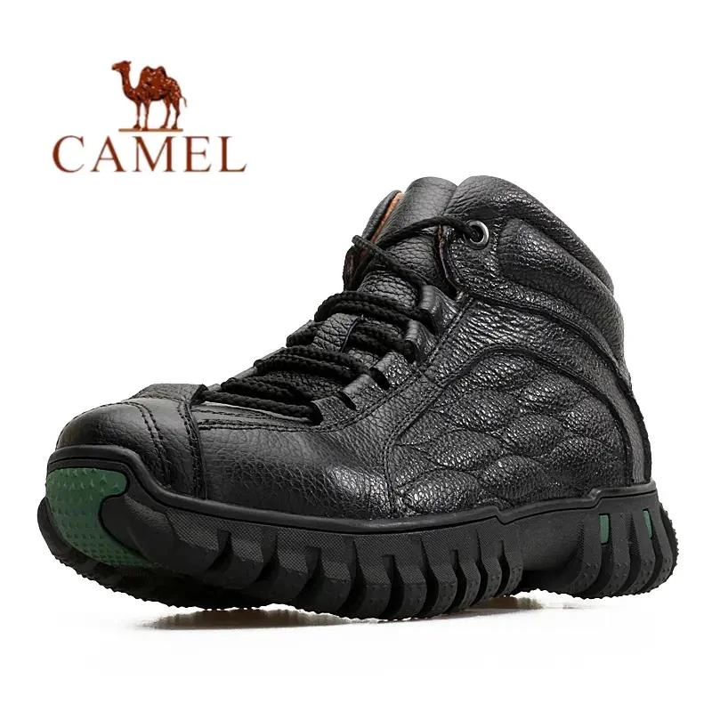 骆驼男鞋冬季真皮棉鞋男户外防滑加绒登山鞋保暖休闲高帮皮鞋棉靴