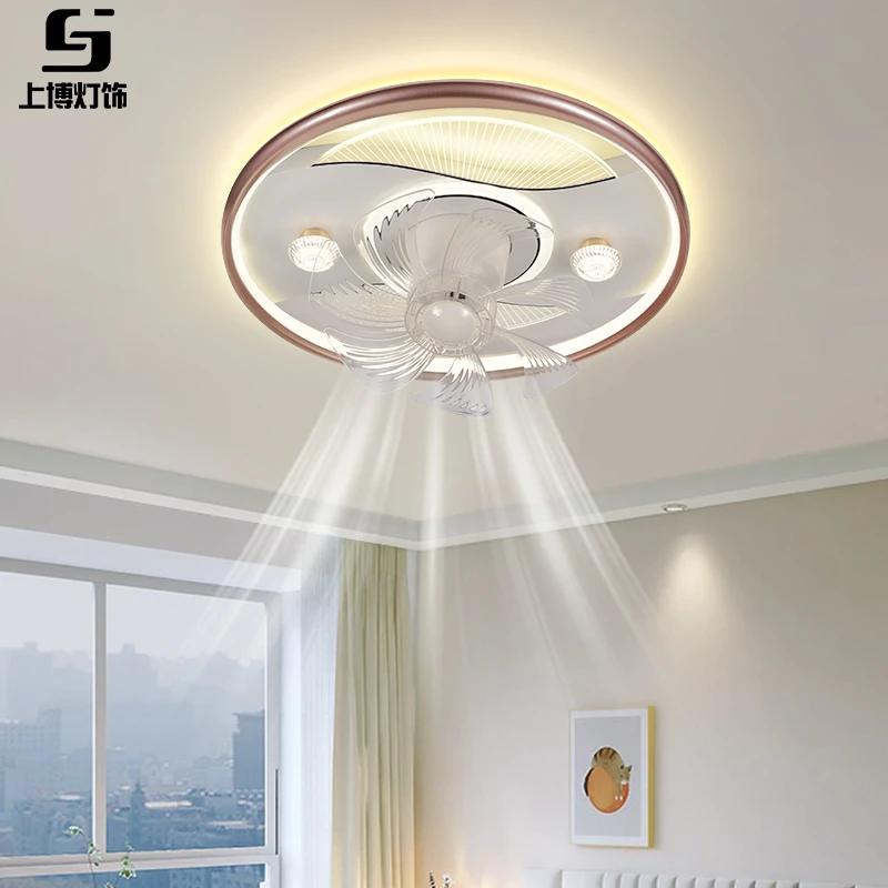 新晶达卧室风扇灯2023新款圆形简约全铜变频电机主卧室房间大气