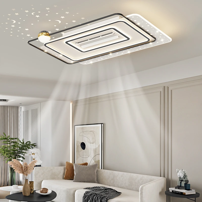 新晶达无叶风扇灯2023新款全铜变频电机全光谱LED家用简约餐厅