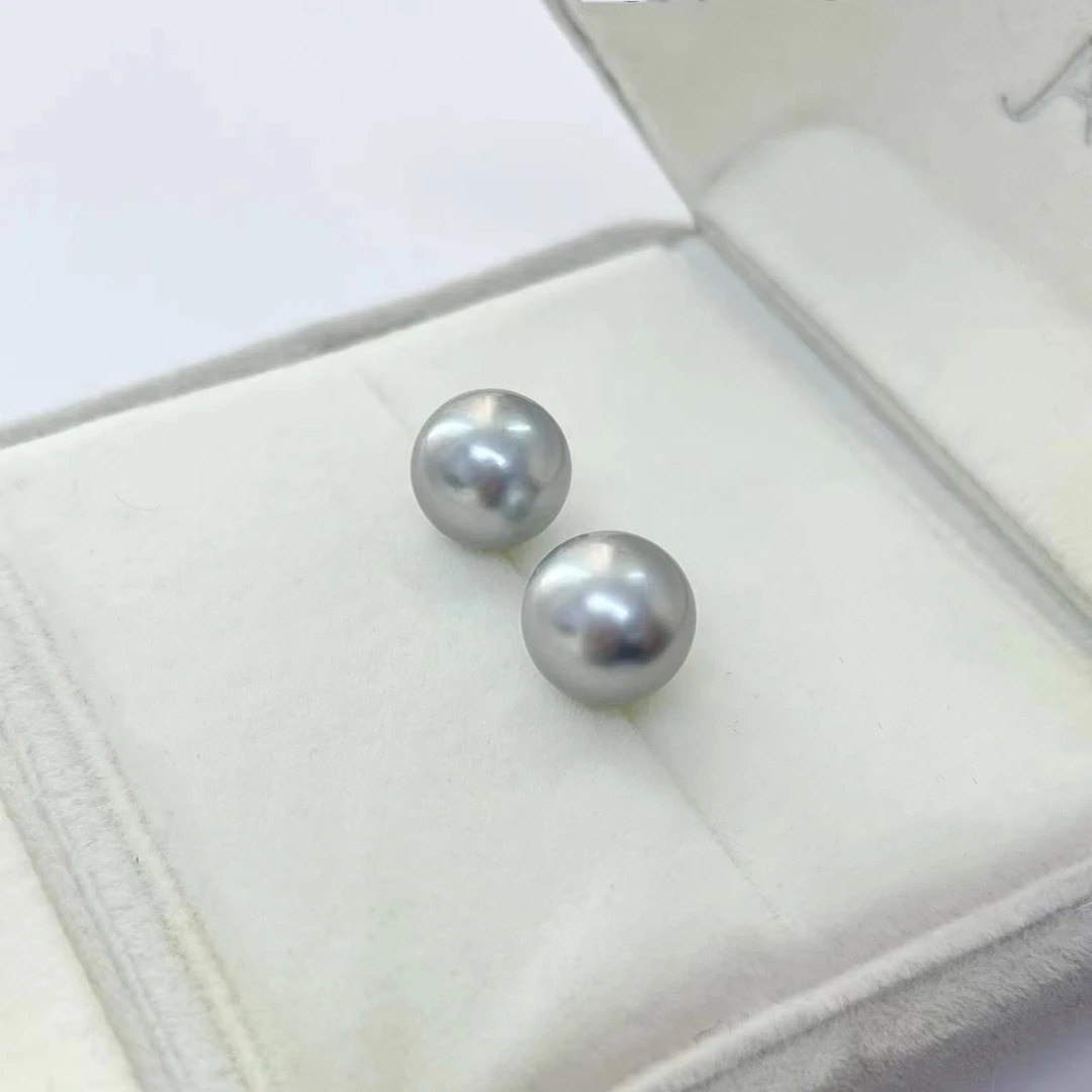 铂金灰耳钉 大溪地海水 18K金 百搭灰色经典