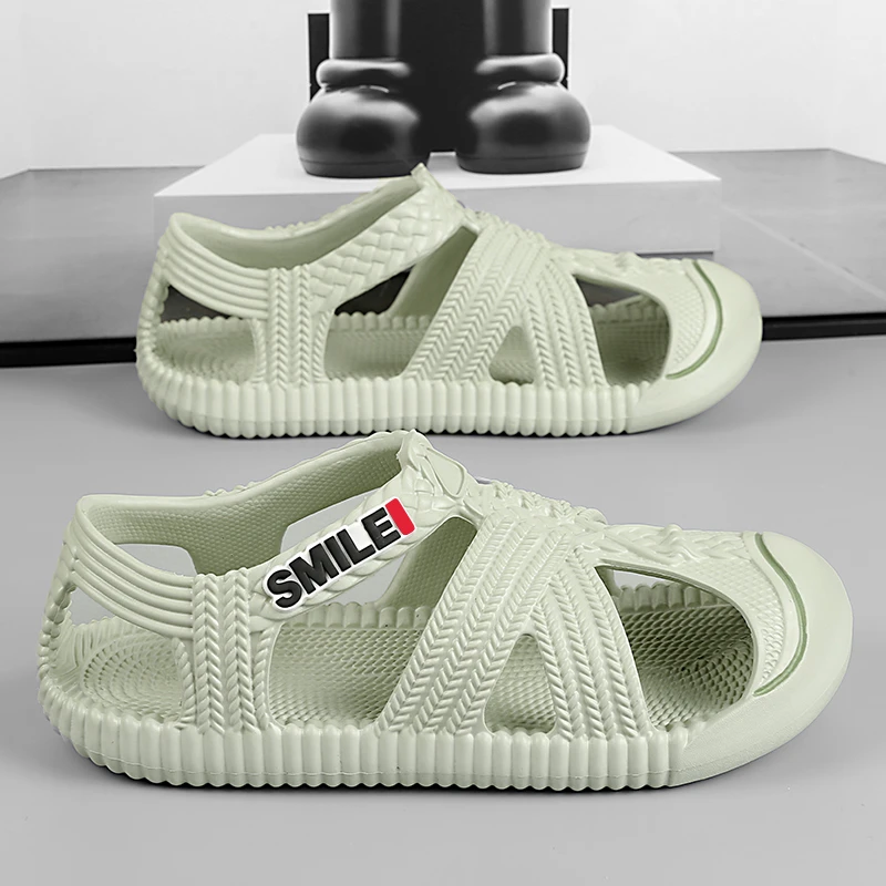 沙滩鞋男夏季外穿防滑软底复古怀旧罗马编织凉鞋男士开车耐用拖鞋