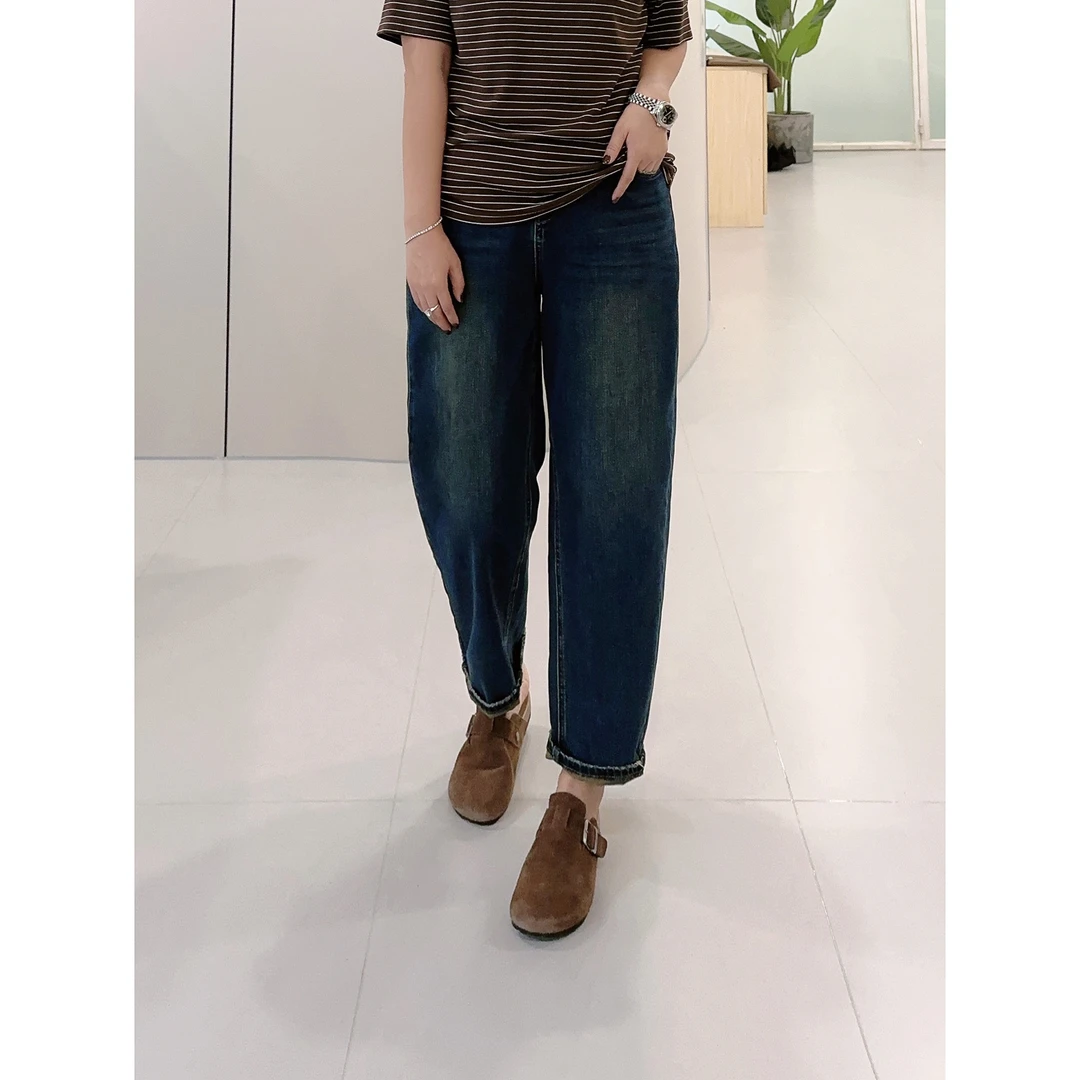 微胖女装【修胯大师】半橡筋老爹裤牛仔裤休闲高腰显瘦大码69160