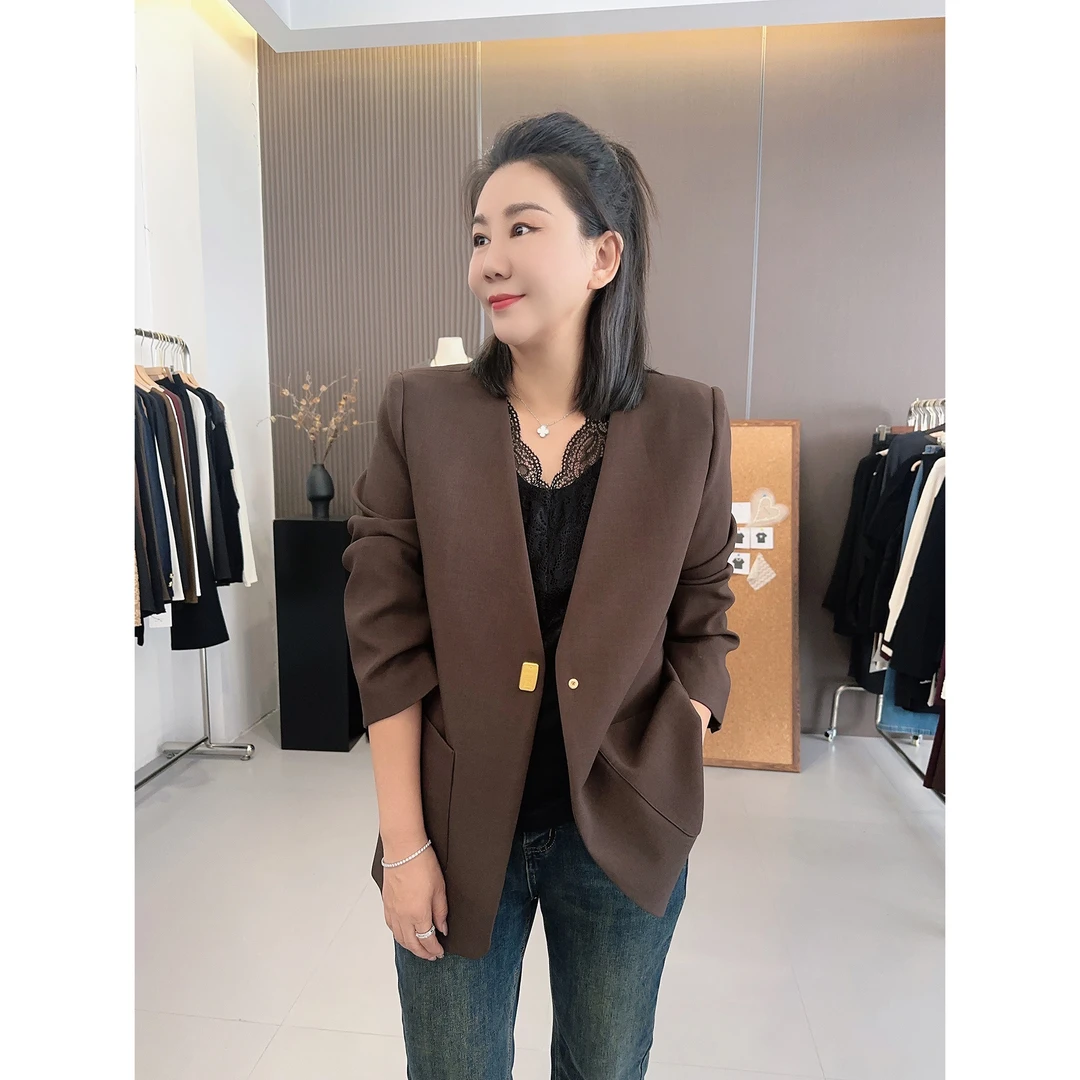 微胖女装【老钱西装】无领西装外套韩版小西服早秋外套通勤20393