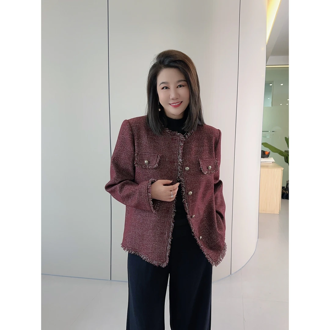 微胖女装【富家小香】2024秋季新款毛边流苏香风外套法式20507