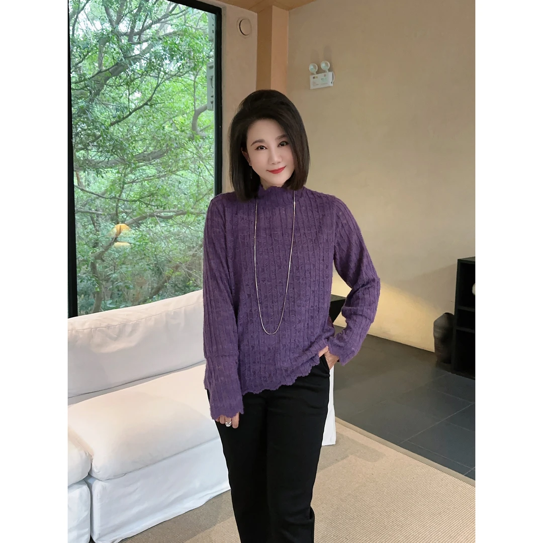 微胖女装【布蕾】磨毛蕾丝高领打底4.0版本秋冬新款百搭上衣20529