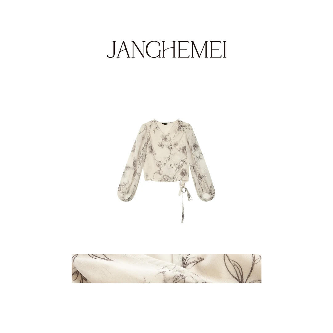 JANGHEMEI【系带长袖雪纺衫】休闲百搭水墨画上衣 X18934M42