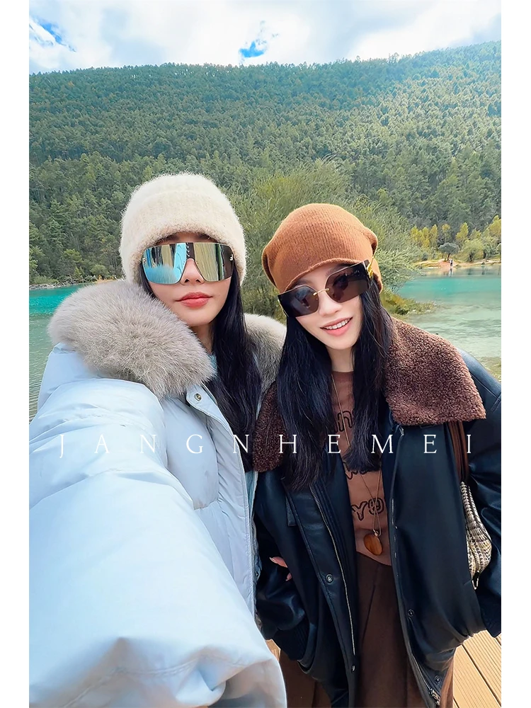 JANGHEMEI【北欧暖冬】拼接毛领宽松百搭皮衣 P26345M44