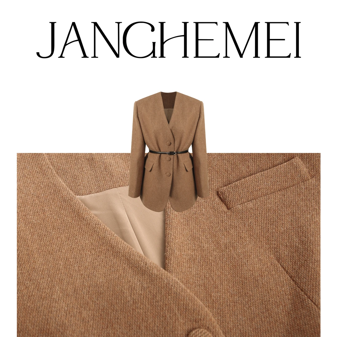 JANGHEMEI【腔调穿搭】尤莱特反季腰带收腰100绵羊毛外套 A10888M34