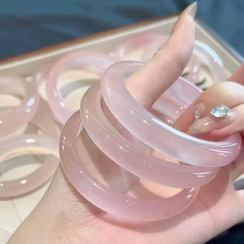 仙女粉手镯宽度镯子玉冰透镯子玉冰透天然玉镯