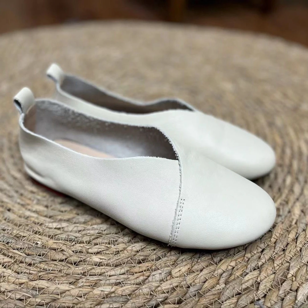 软皮舒适纯手工复古单鞋女休闲百搭软底春夏轻便防滑浅口豆豆鞋女