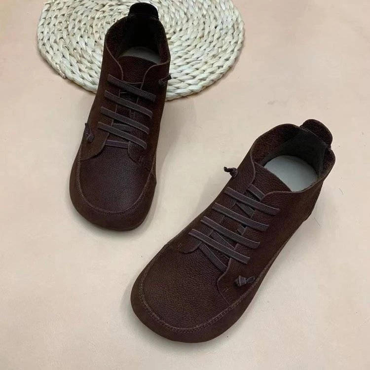 休闲纯手工一脚蹬单鞋女复古松紧带百搭一脚蹬时尚妈妈鞋高帮女鞋